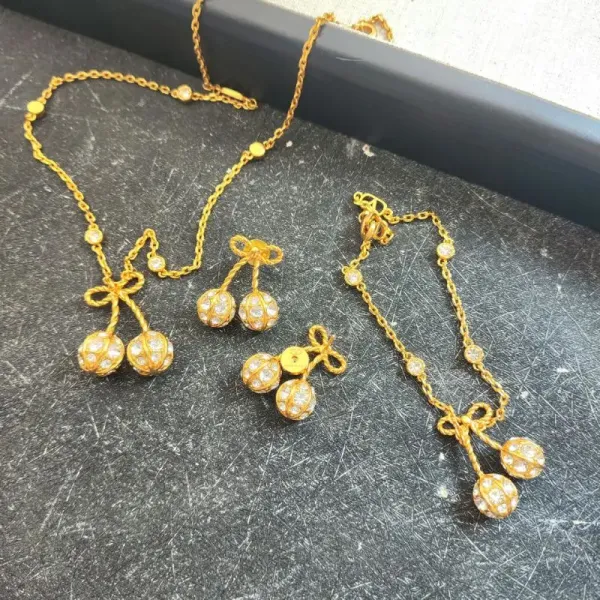 Dior Cherry Earrings Gold Crystal Earrings - 2