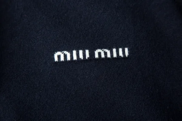 Miu Miu Logo-Embroidered Navy Knit Polo Sweater - 8