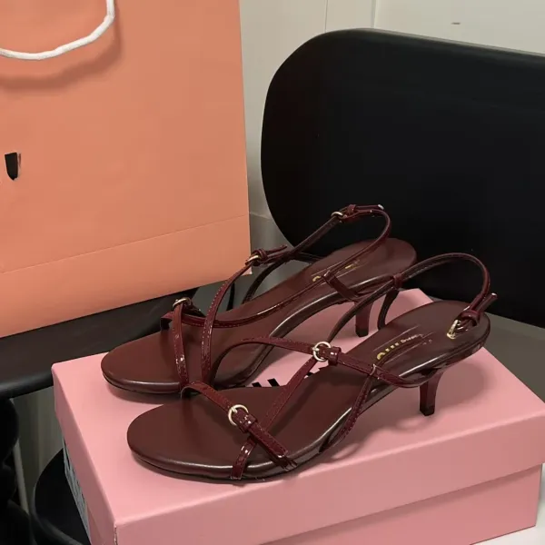 Prada Strappy Kitten-Heel Sandals Burgundy - 7