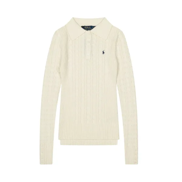 Ralph Lauren Cable Knit Polo Black Sweater - 8