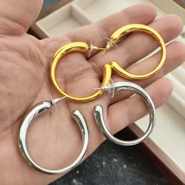 Gold Thick Hoop Earrings - 4