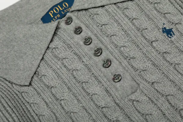 Ralph Lauren Cable Knit Polo Black Sweater - 16