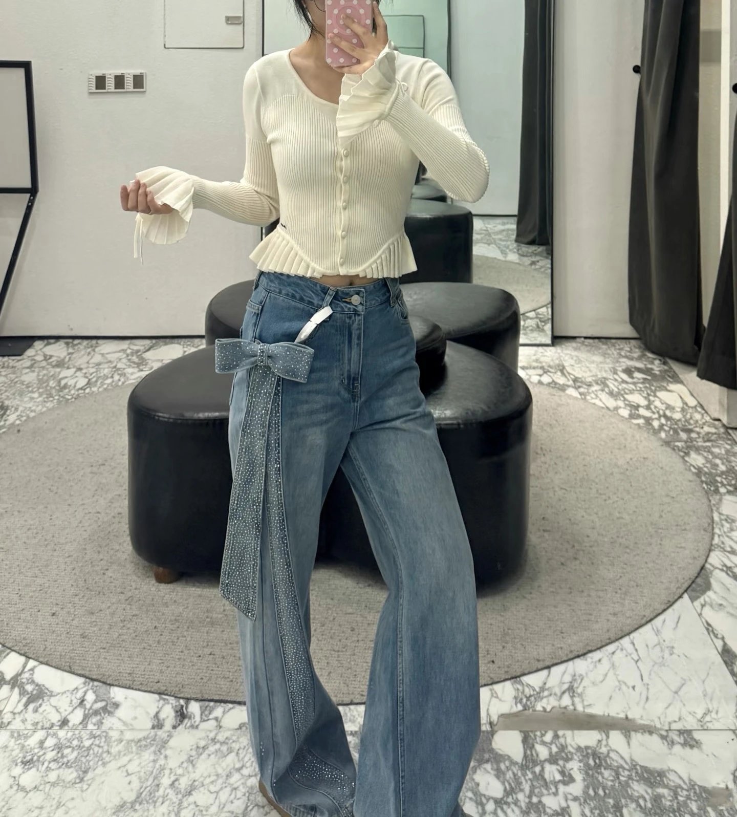 Gallery Dept. Crystal-Embellished Wide-Leg Jeans Light Wash - 8