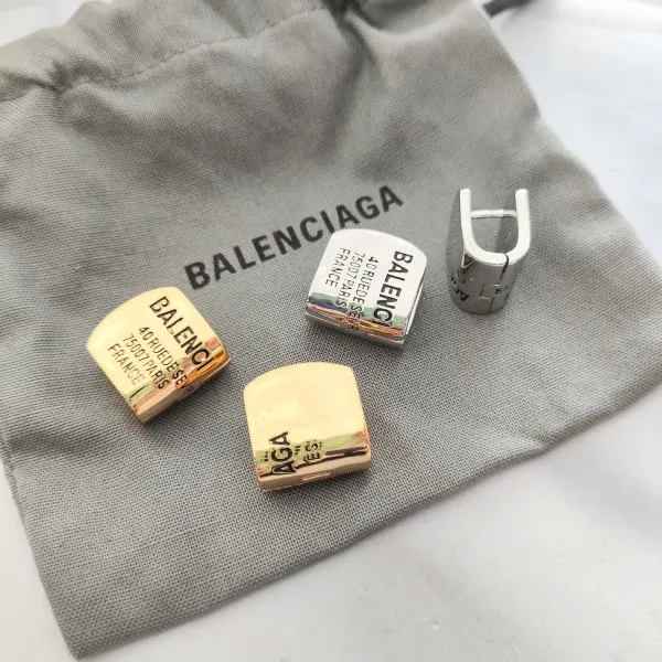 Balenciaga Logo-Engraved Cylindrical Hoop Earrings Silver - 6