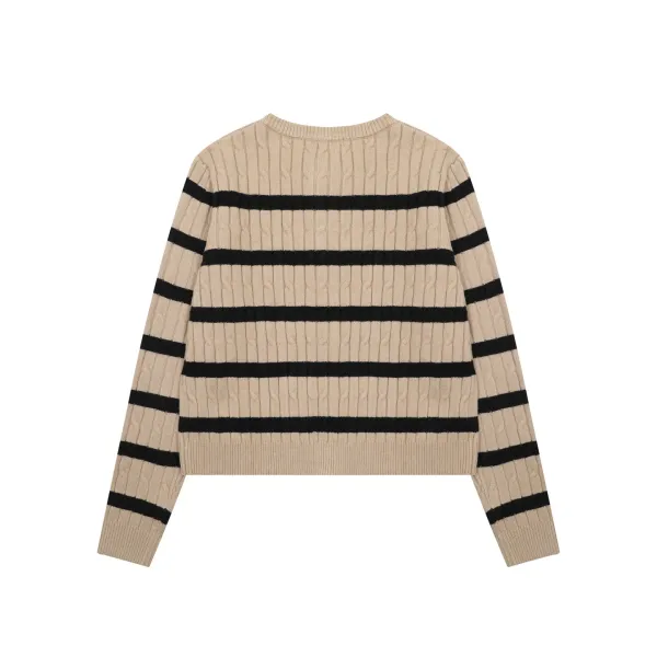 Mardi Mercredi Striped Cable Knit Cardigan with Embroidered Daisy Navy - 11