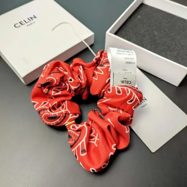 Celine Silk Scrunchie with Geometric Print Beige Accessories - 18