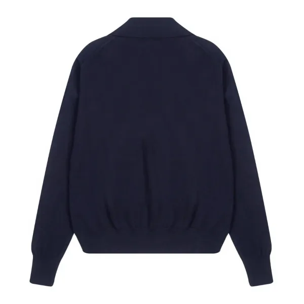Miu Miu Logo-Embroidered Navy Knit Polo Sweater - 4