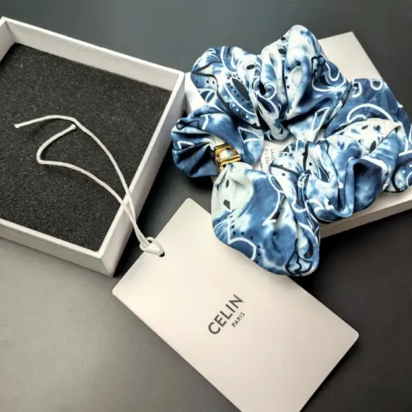 Celine Silk Scrunchie with Geometric Print Beige Accessories - 22