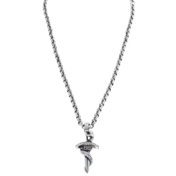 Balenciaga Sword Pendant Necklace Silver - 6