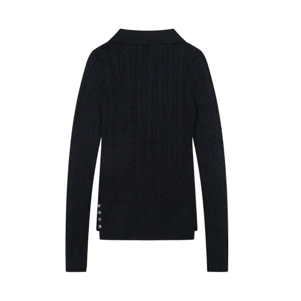 Ralph Lauren Cable Knit Polo Black Sweater - 4