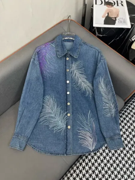 Dior Feather-Embroidered Denim Shirt Blue - 7