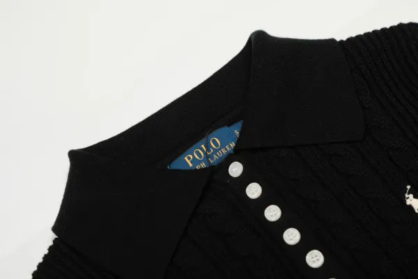 Ralph Lauren Cable Knit Polo Black Sweater - 20