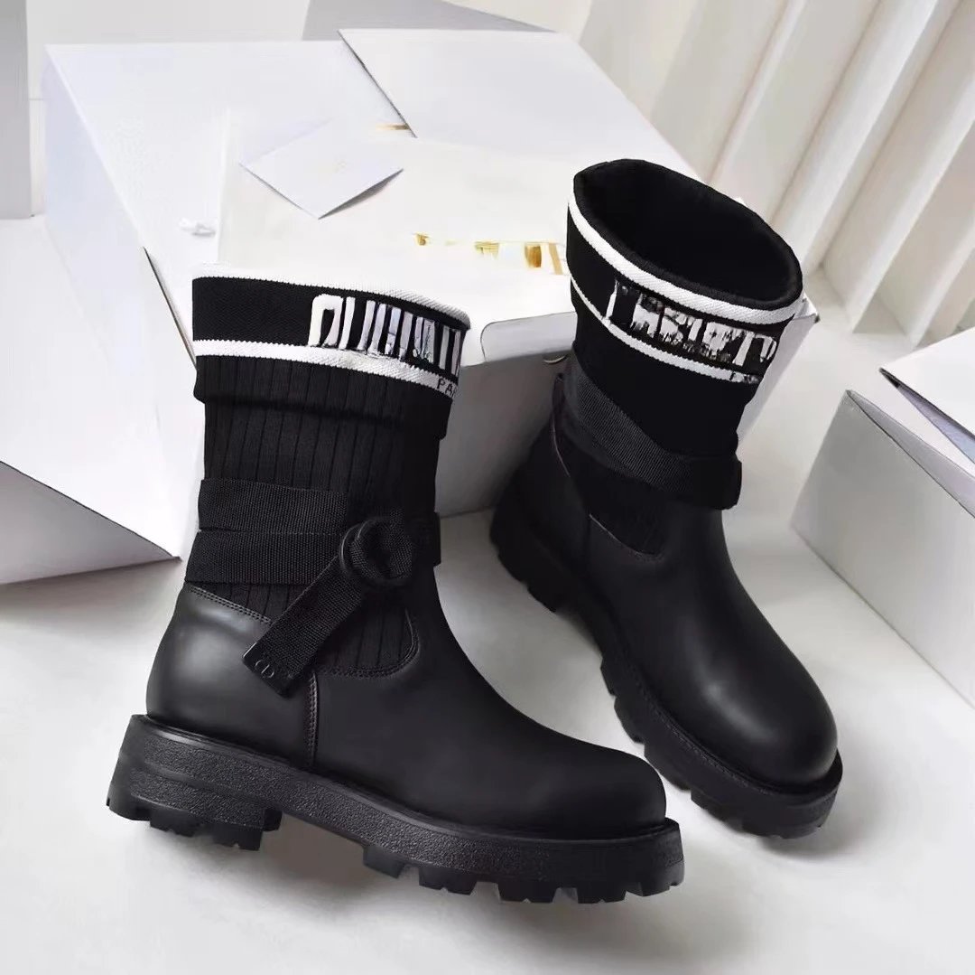 Dior Sock Boots Black Knit-Top Chunky Sole Boots - 2