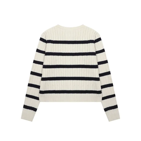 Mardi Mercredi Striped Cable Knit Cardigan with Embroidered Daisy Navy - 23