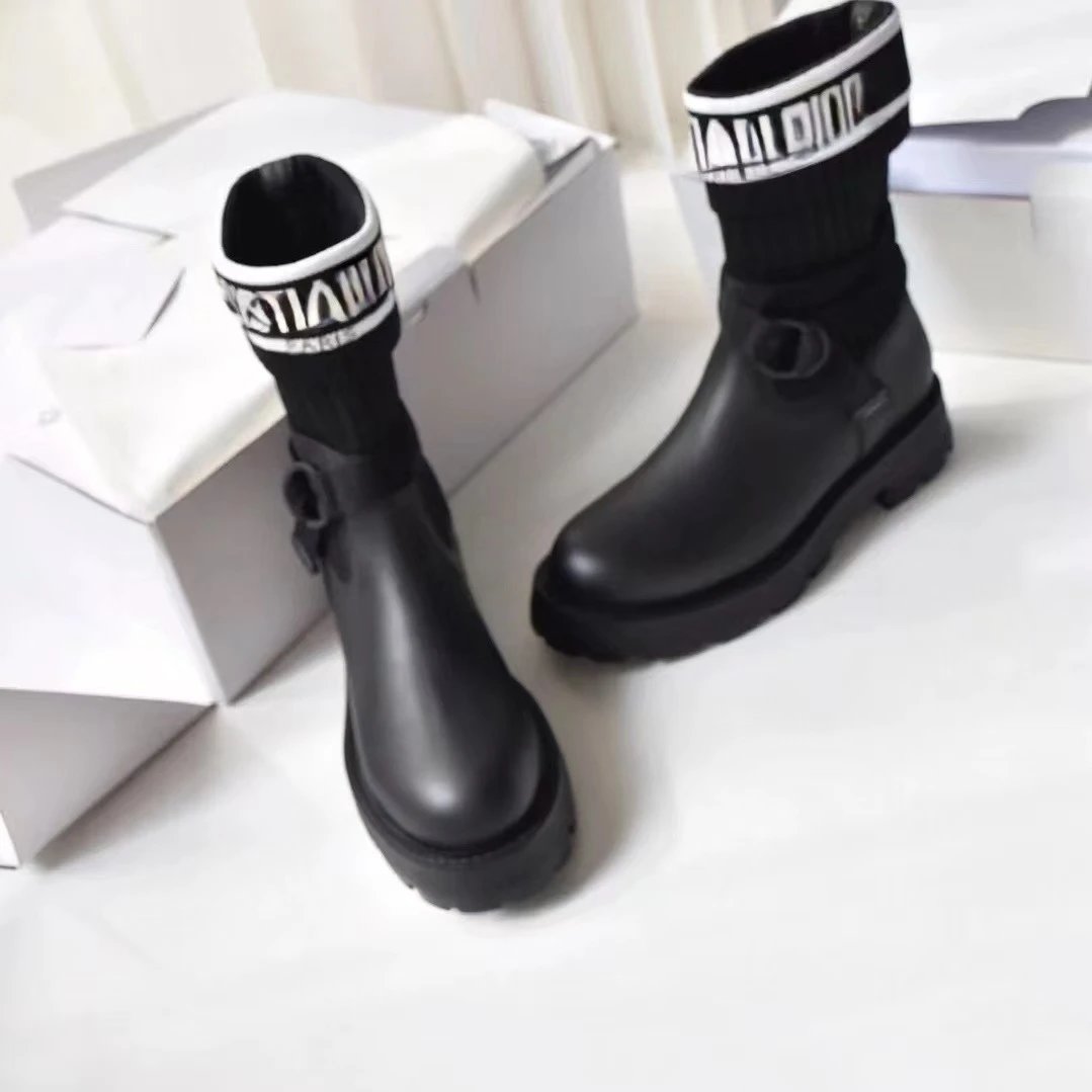 Dior Sock Boots Black Knit-Top Chunky Sole Boots - 3