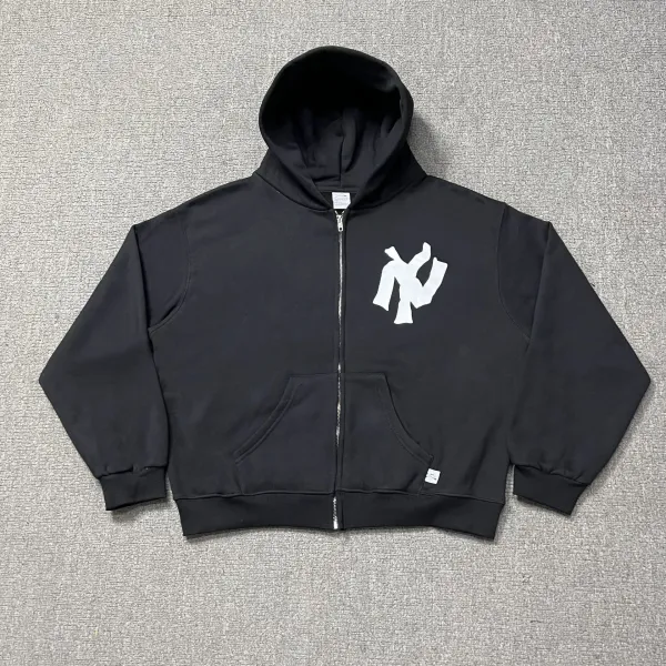 New York Yankees x Unknown Brand White Logo Black Zip-Up Hoodie - 1