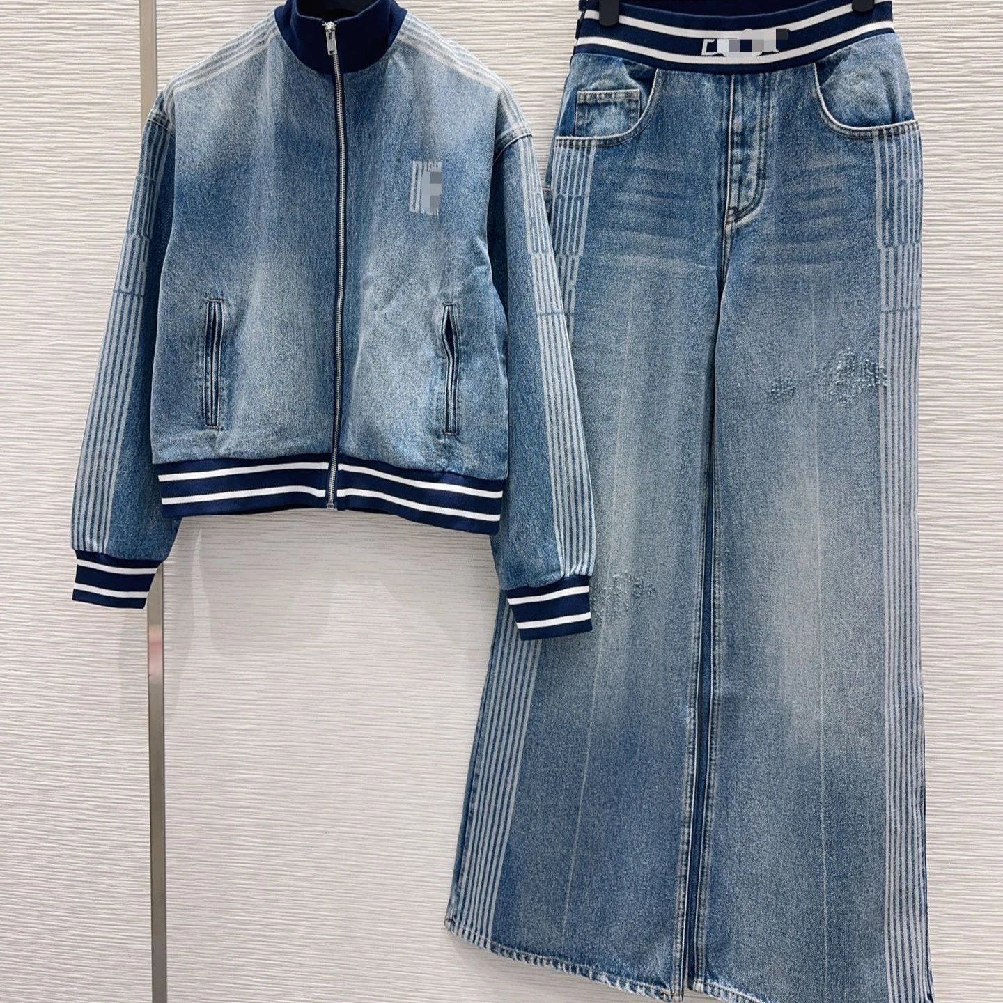 2025 Baseball Denim Jacket and Flared Pants Set