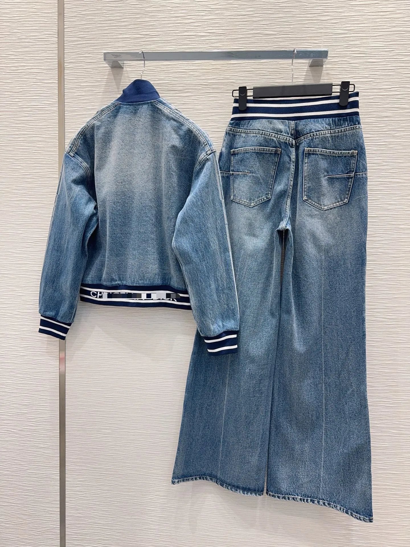 Off-White Denim Track Jacket and Wide-Leg Jeans Set Blue - 4