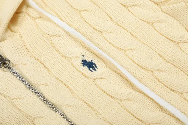 Polo Ralph Lauren Cable Knit Hooded Zip-Up Sweater Black - 25