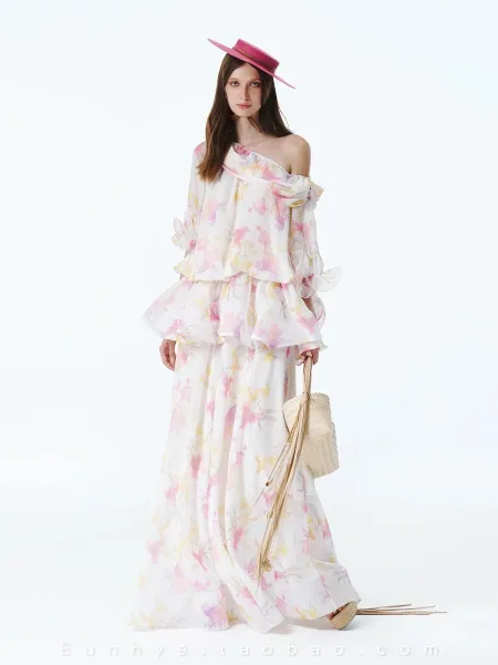 WOMANBY A VOYVES Ruffled Tiered Tie-Dye Maxi Dress - 4