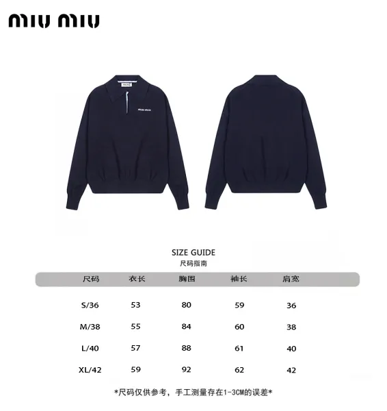 Miu Miu Logo-Embroidered Navy Knit Polo Sweater - 2