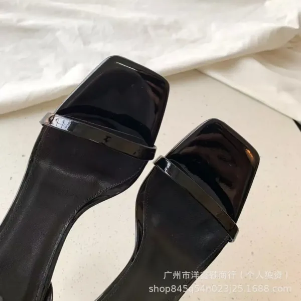 Saint Laurent Tribute Patent Black Square-Toe Ankle-Strap Heels - 11