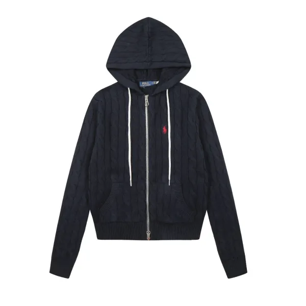 Polo Ralph Lauren Cable Knit Hooded Zip-Up Sweater Black - 5