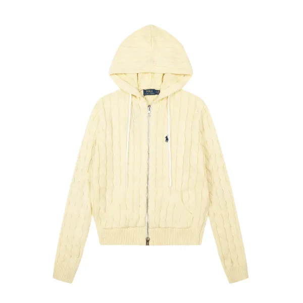 Polo Ralph Lauren Cable Knit Hooded Zip-Up Sweater Black - 21