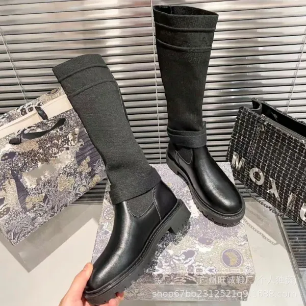 Off-White x Missoni Collaboration Logo Print Knee Boots Black/Beige - 20
