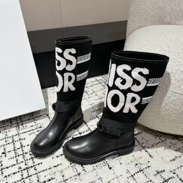 Off-White x Missoni Collaboration Logo Print Knee Boots Black/Beige - 29