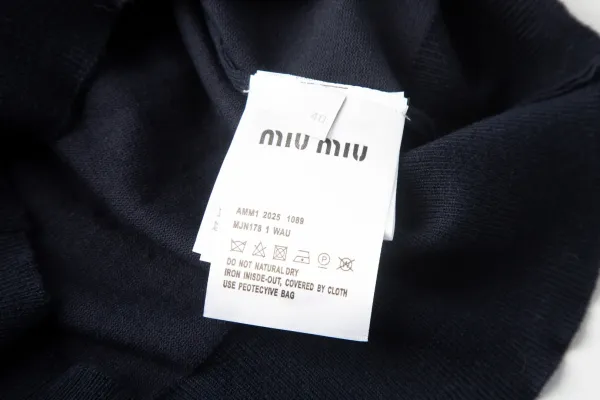 Miu Miu Logo-Embroidered Navy Knit Polo Sweater - 13