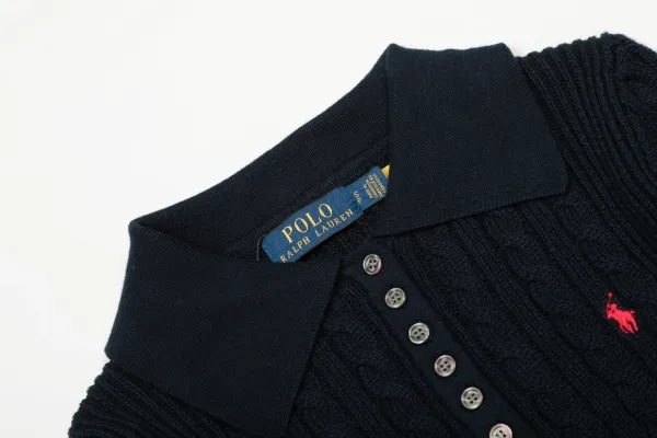 Ralph Lauren Cable Knit Polo Black Sweater - 5