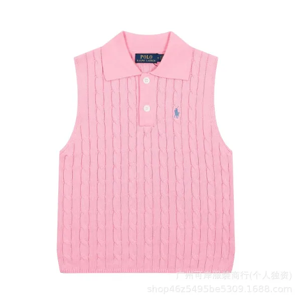 Polo Ralph Lauren Cable Knit Polo Vest Pink - 1