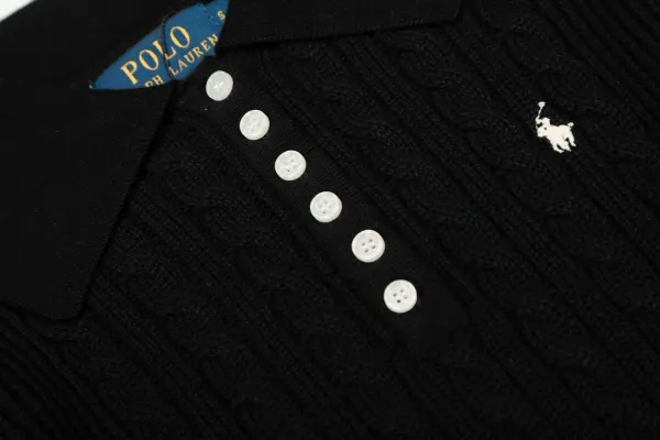 Ralph Lauren Cable Knit Polo Black Sweater - 21