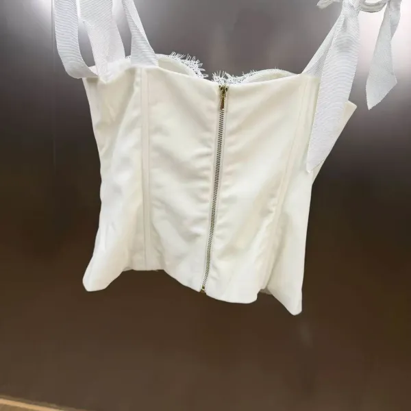 Chanel White Corset Top with Camellia Flower Detail - 11