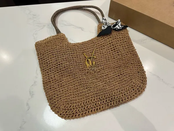 Saint Laurent YSL Monogram Straw Tote Bag Beige - 5