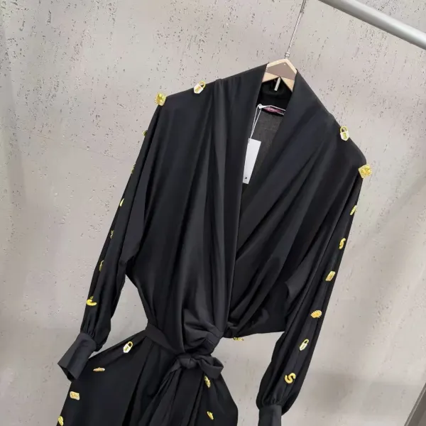 Versace Medusa-Embellished Wrap Dress Black - 13