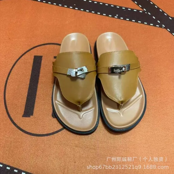 Hermès Oran Slide White and Black Leather Sandals - 13