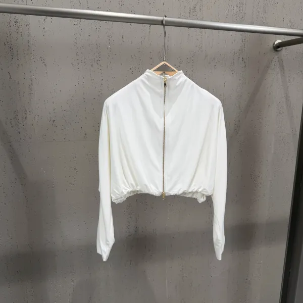 Off-White Cropped Zip-Up Top and Draped Skirt Set Black - 17