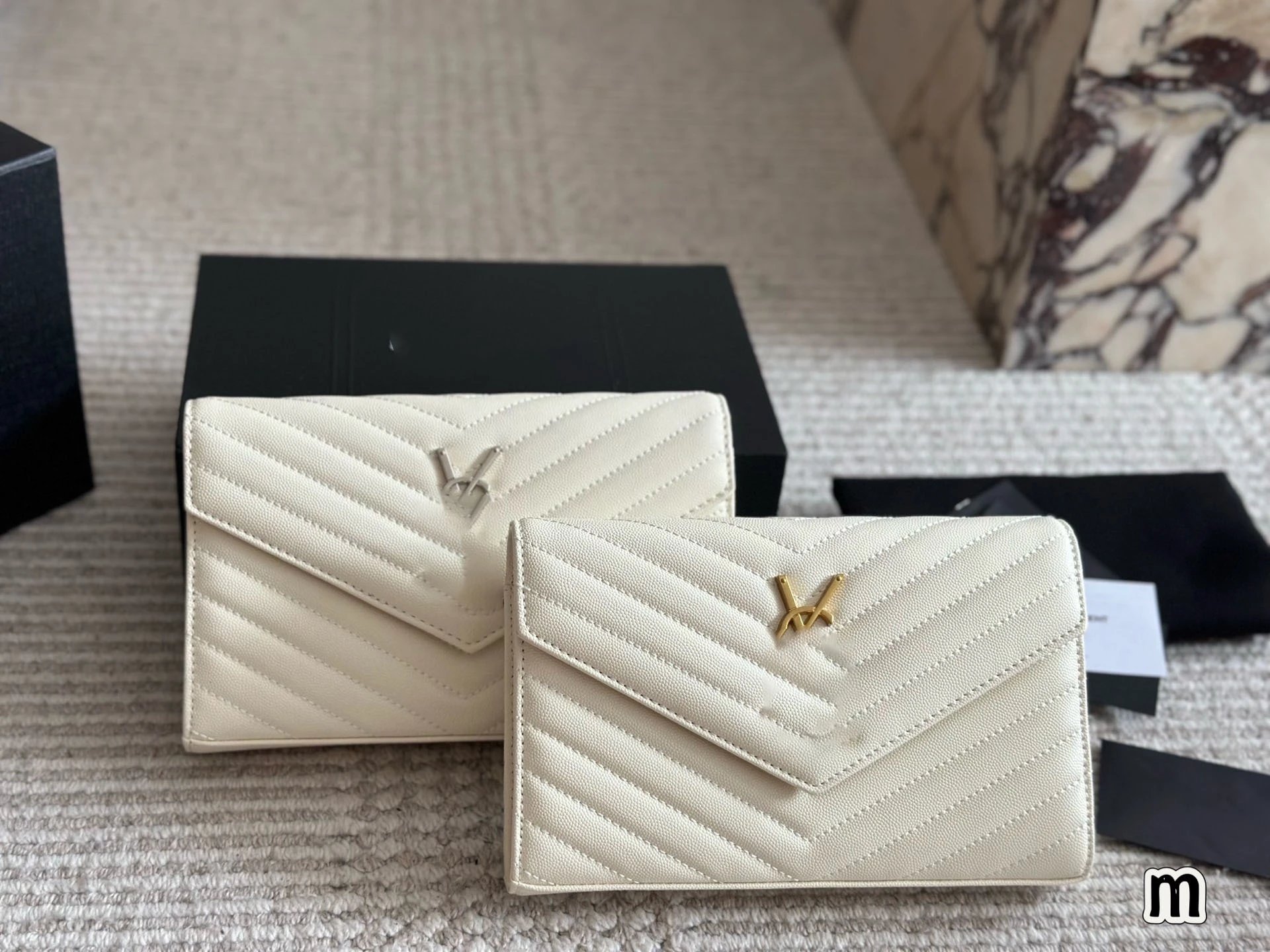 Saint Laurent Monogramme Envelope Wallet in Off-White with Gold Hardware