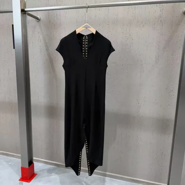 Valentino Garavani Rockstud Lace-Up Midi Dress Black and Burgundy - 6