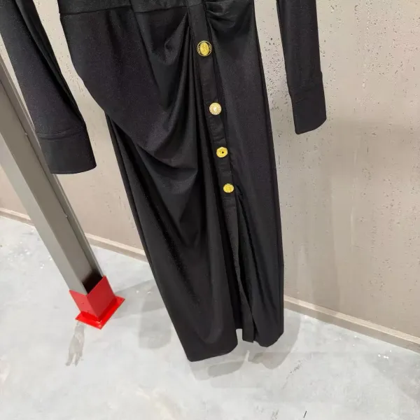 WOMANBY A VOYVES Button-Front Ruched Shirt Dress in Brown and Black - 14