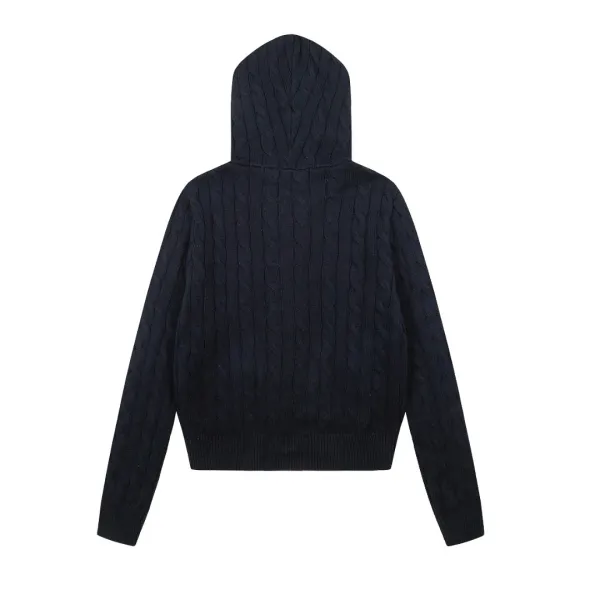 Polo Ralph Lauren Cable Knit Hooded Zip-Up Sweater Black - 6