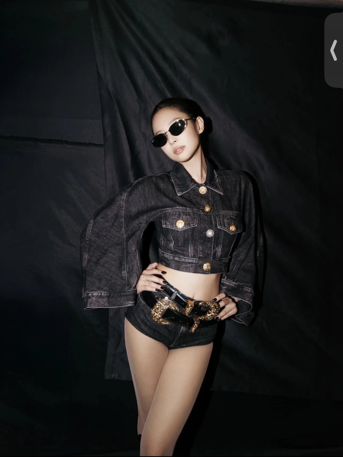 Versace Jeans Couture Cropped Denim Jacket with Gold Hardware in Acid Wash Gray - 5
