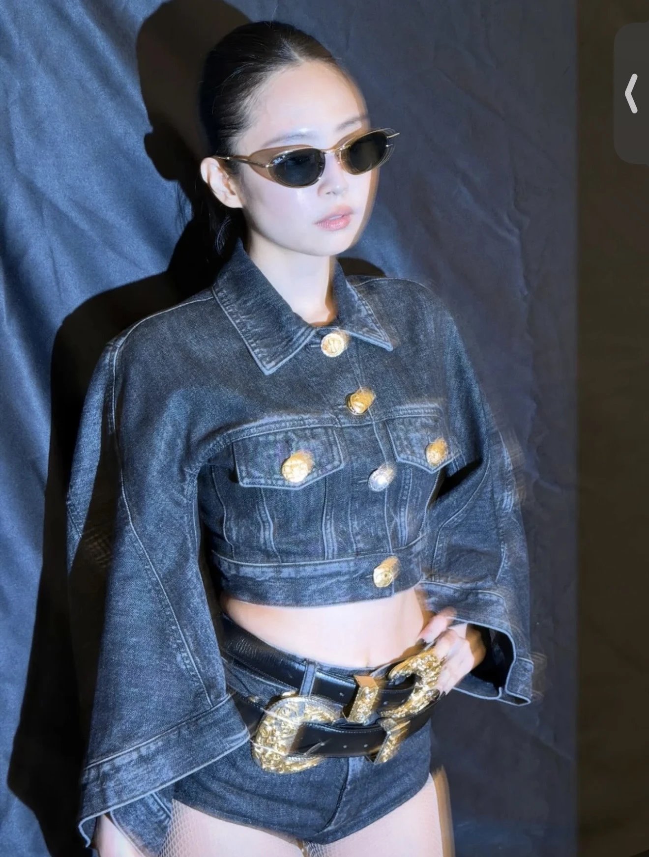 Versace Jeans Couture Cropped Denim Jacket with Gold Hardware in Acid Wash Gray - 10
