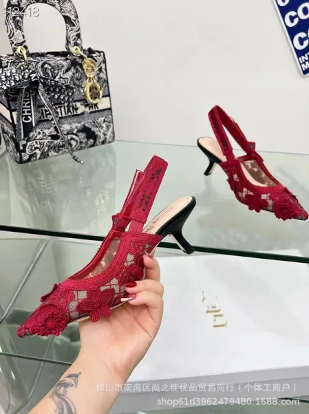 Dior J'Adior Lace Embellished Red Slingback Heels - 8