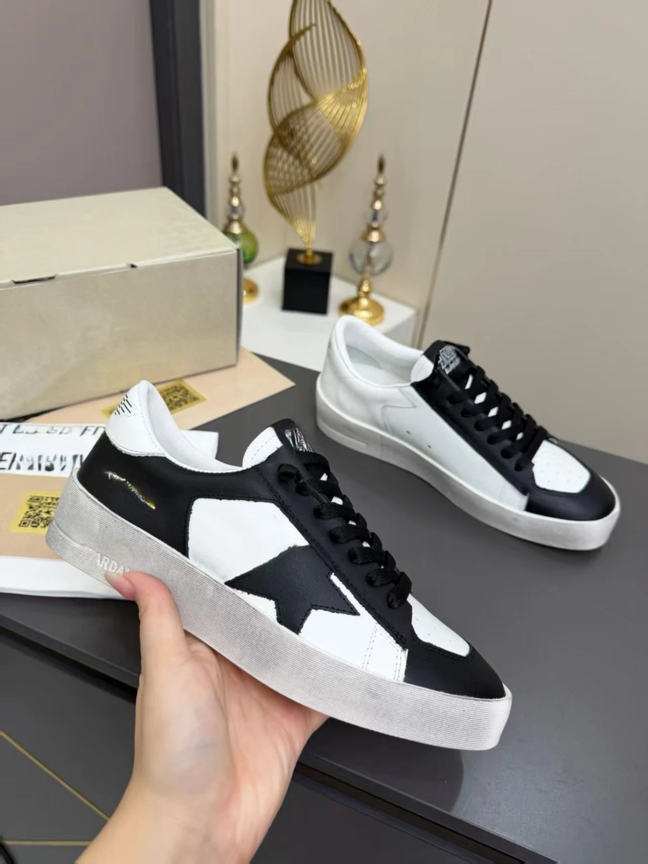 Golden Goose Super-Star Black and White Leather Sneakers - 5