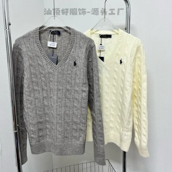 Ralph Lauren Cable Knit V-Neck Sweater White - 9