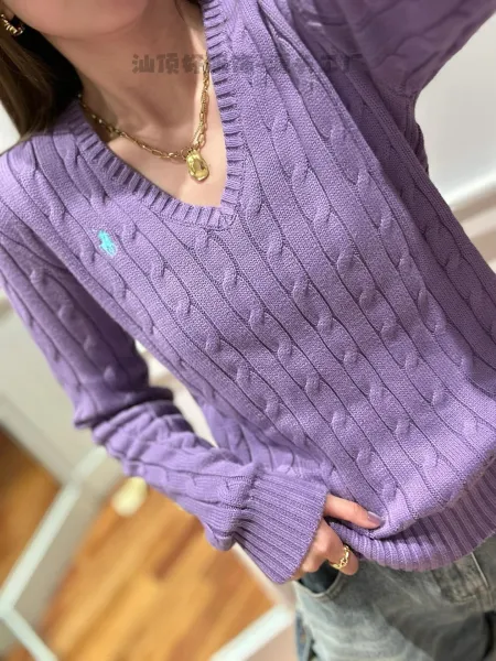 Ralph Lauren Cable Knit V-Neck Sweater White - 26