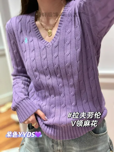 Ralph Lauren Cable Knit V-Neck Sweater White - 27